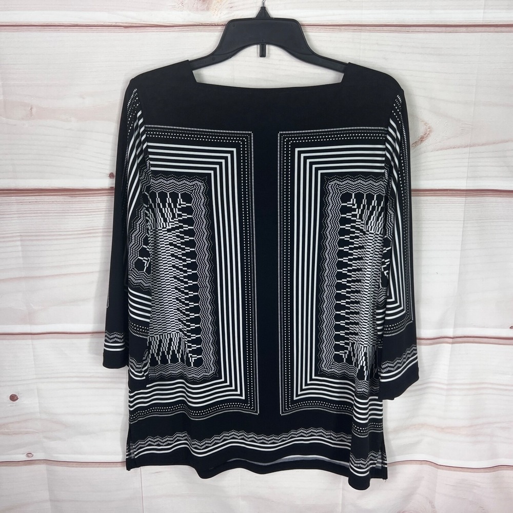 JM Collection Top Womens M Black 3/4‎ Sleeve Blouse Geometric Rhinestones Knit - Picture 6 of 8